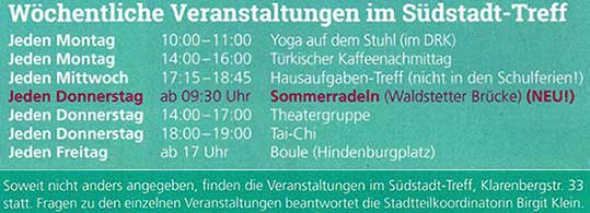 Südstadt-Events im Sommer und Herbst